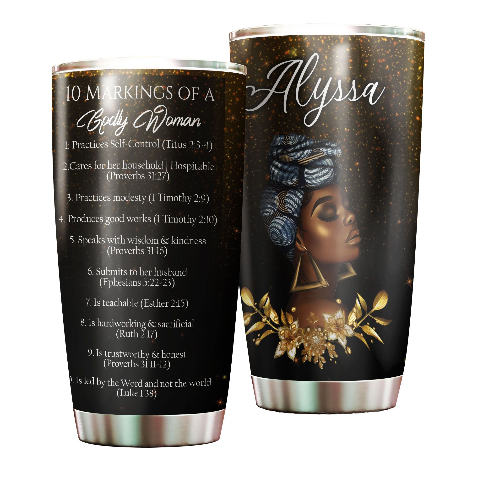 Personalized Black Woman 10 Markings Of A God Woman Stainless Steel Tumbler – Double-Walled Insulation Vacumm Flask – Gift For Black Queen, International Women’S Day, Hippie Girls