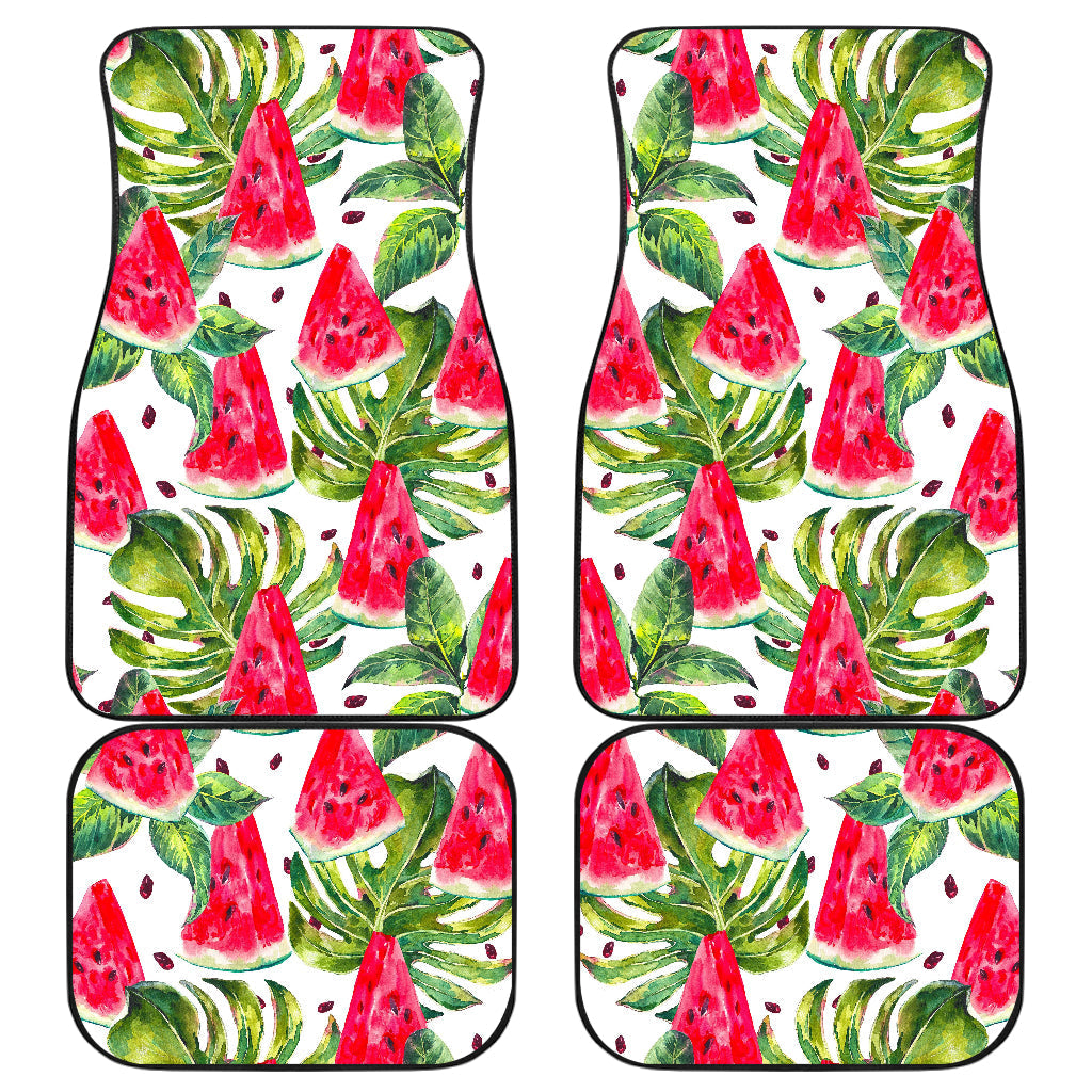 White Tropical Watermelon Pattern Print Front And Back Car Floor Mats, Front Car Mat