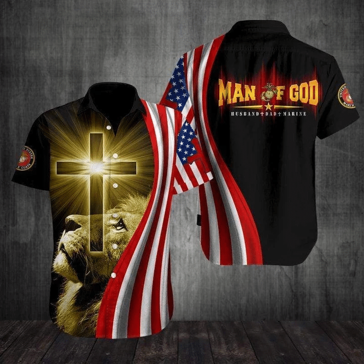 Us Marine Lion Man Of God Hawaiian Shirt  Unisex  Adult  Hw3324