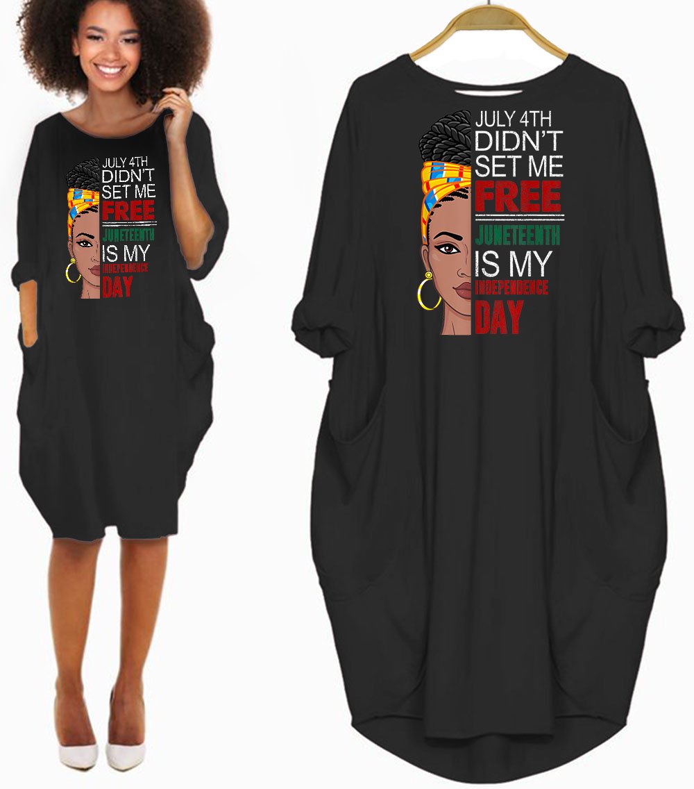 African Dresses July 4Th Didn’T Set Me Free Juneteenth Is My Independence Day Black American Girl Long Sleeve Pocket Dress Afrocentric Print Styles