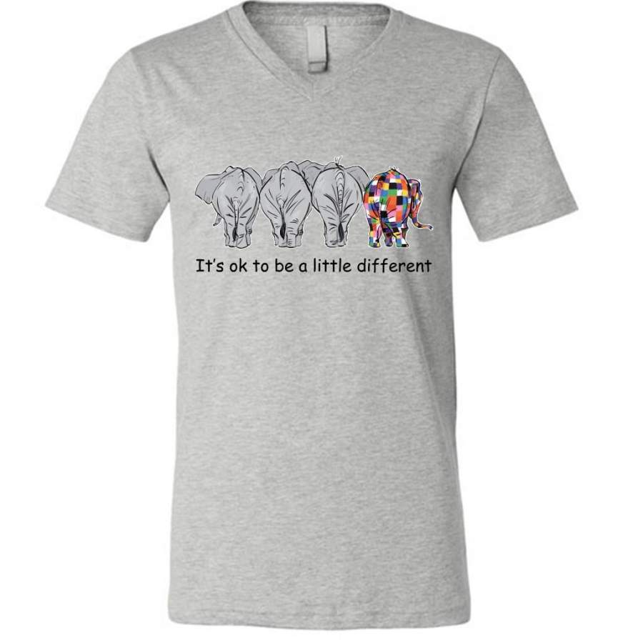 It’s Ok To Be A Little Different, Funny Elephant Design – Canvas Unisex V-Neck Shirt