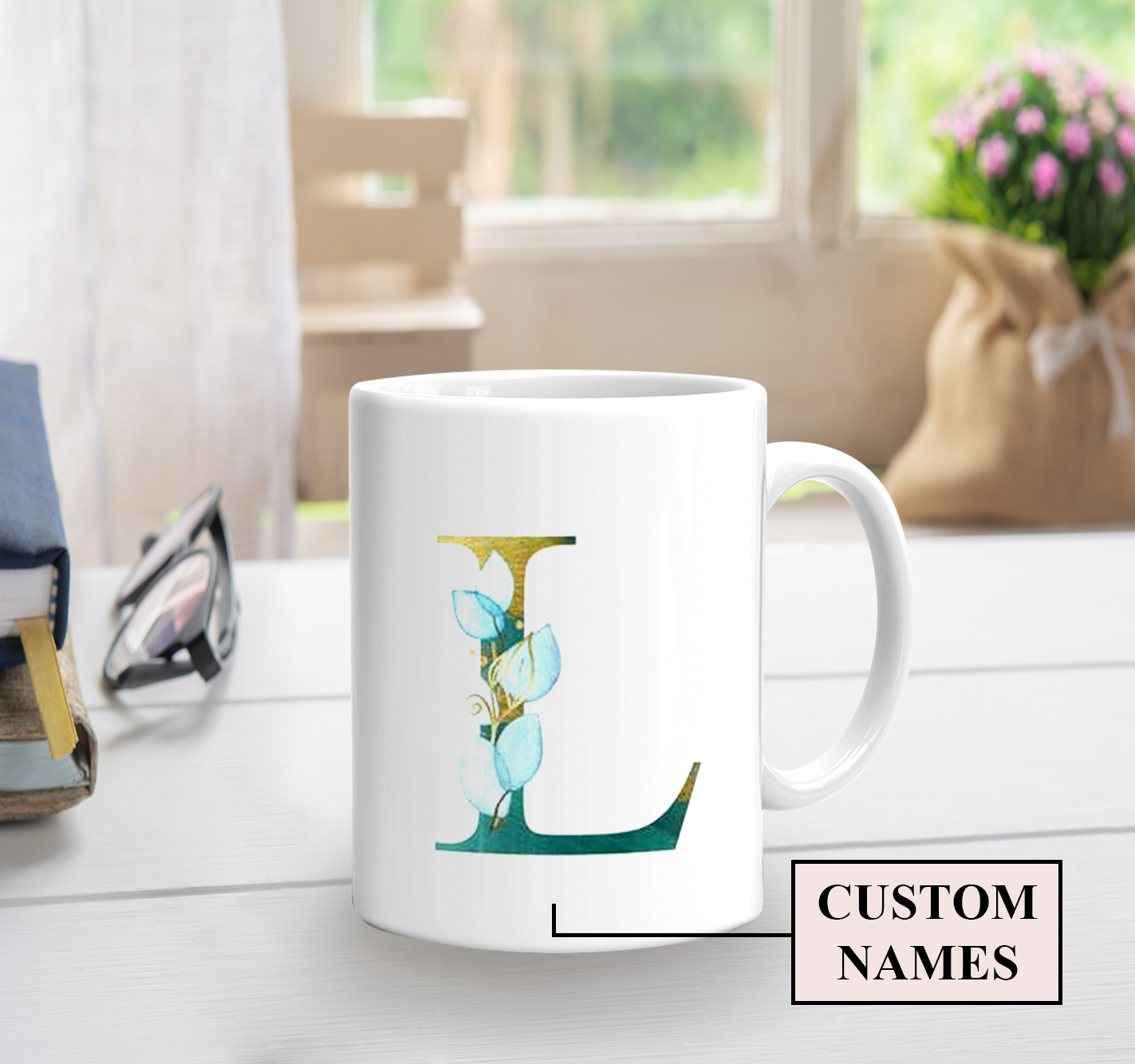 Personalized Personalised Mug And Coaster Initial Custom Mug Personalised Gift Coffee Cup Gift For Her Unique Gifts Teacher Mug Coaster  Mug White Ceramic 11-15Oz Coffee Tea Cup