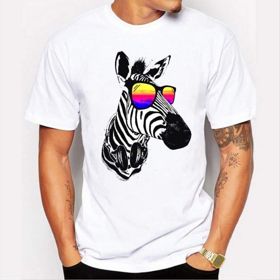 Fashion Leisure New Men ‘S Tops Personality Zebra Printing High – Quality Short – Sleeved Round Neck T – Shirt