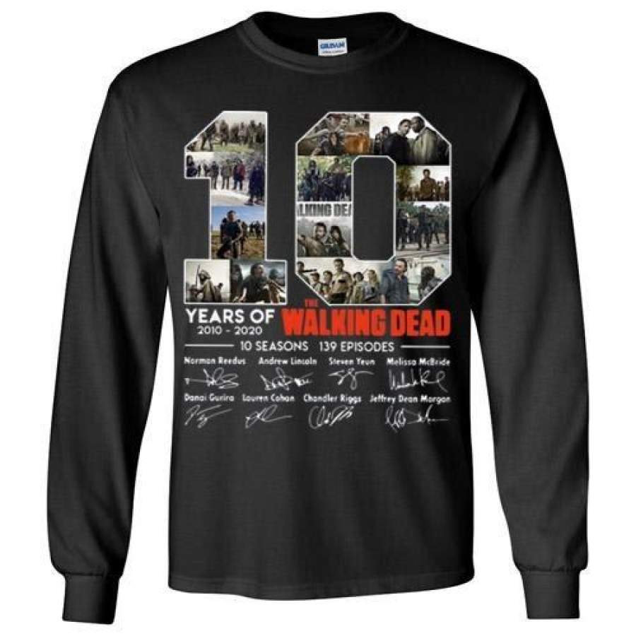 10 Years Of The Walking Dead 2010 2020 Signatures Black Long Sleeve T-Shirt