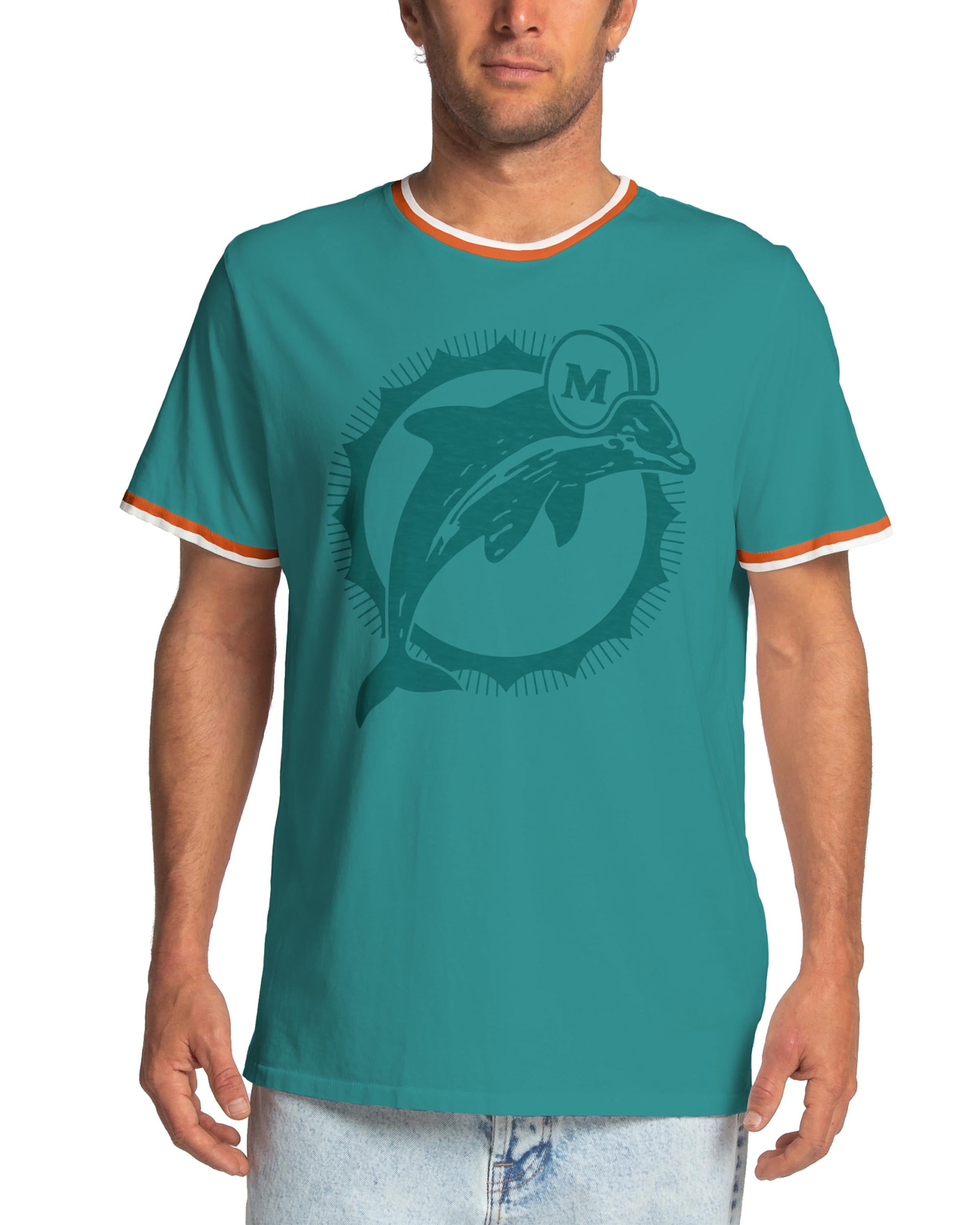 Mens Dolphins Throwback Ringer Tee