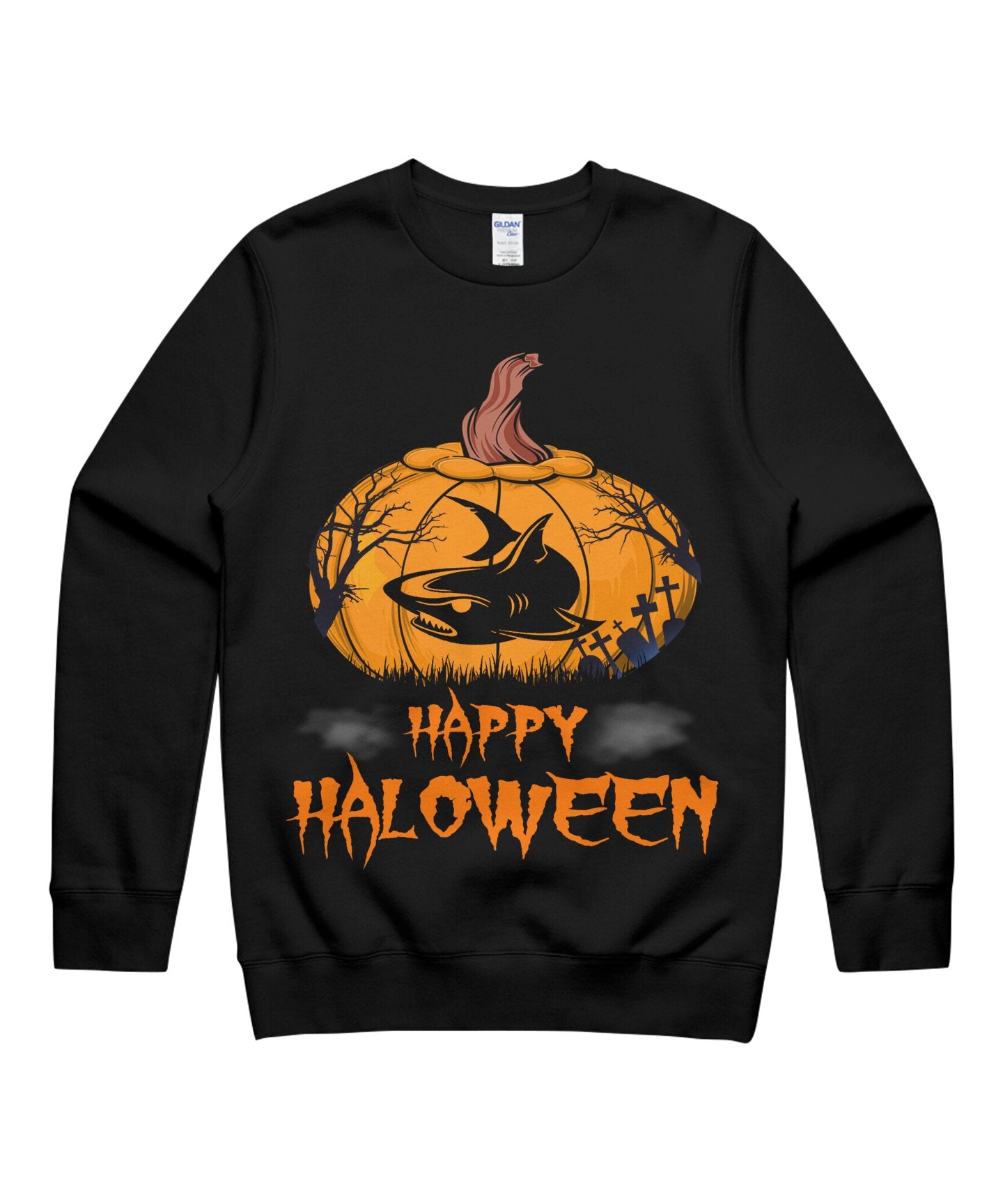 Shark Pumpkin Happy Halloween Costumes Scary Matching Animal Unisex Crewneck Sweatshirt