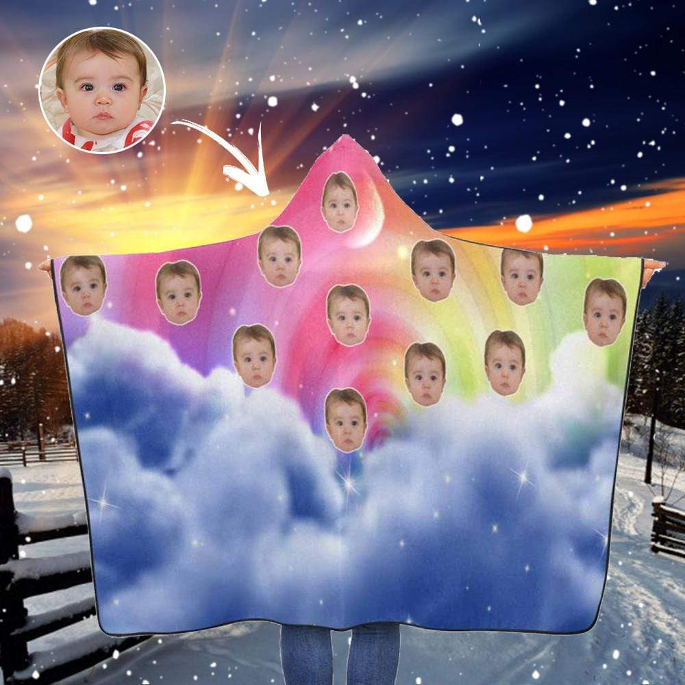 Custom Face Rainbow Cloud Hooded Blanket