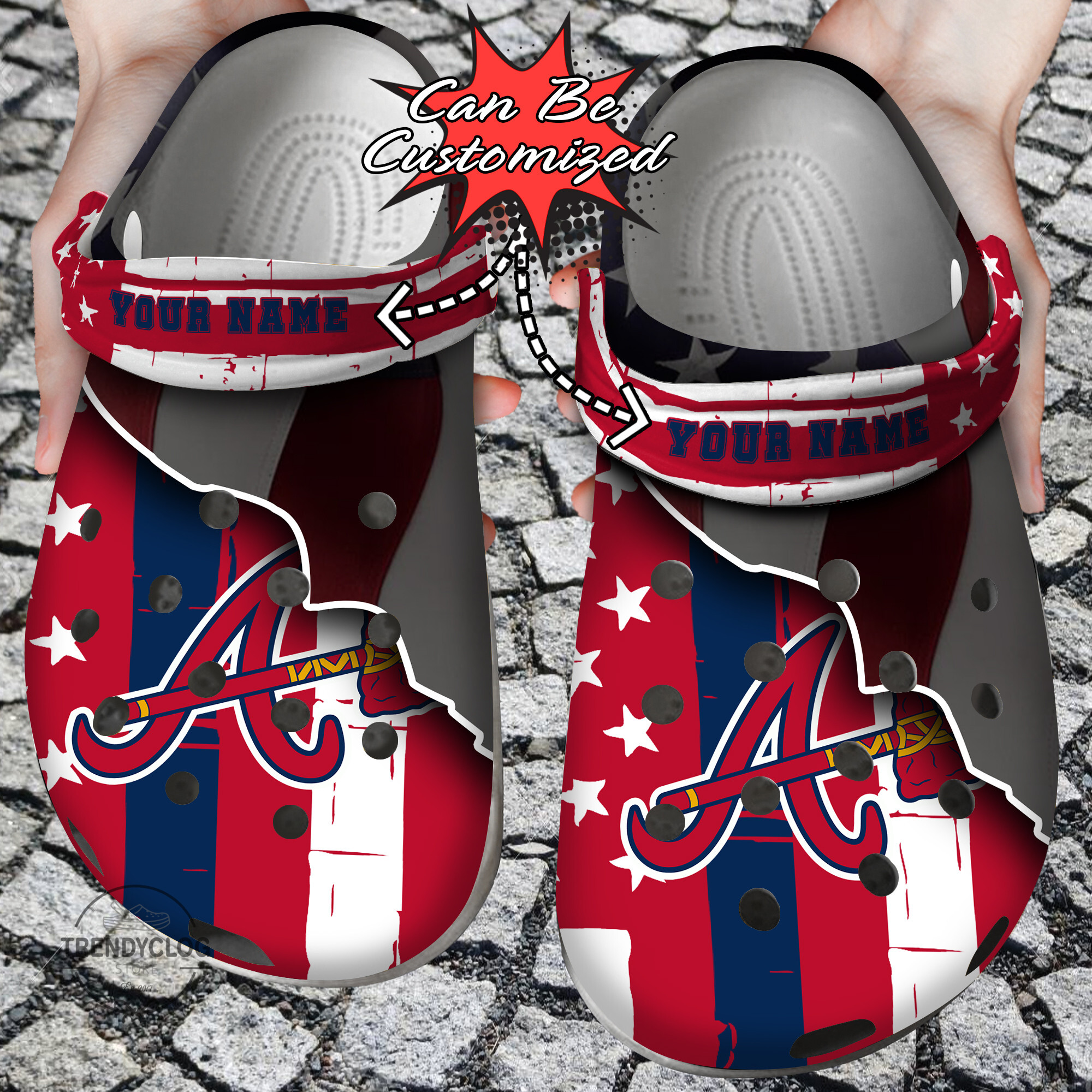 Braves Crocs – Personalized A.Braves Baseball Team American Flag Line Clog Shoes