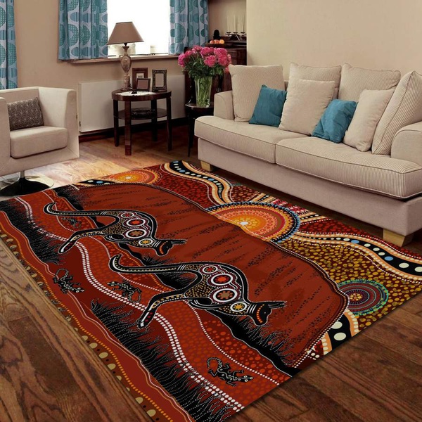 Aboriginal Kangaroo running Lizard Australia Art Rug