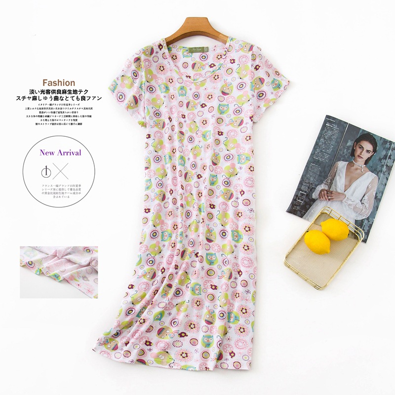 2022 Summer Plus size dresses Casual cartoon night dress Ladies Soft Cotton Nightgown Women Short Sleeve Vestido mujer sleepwear alx