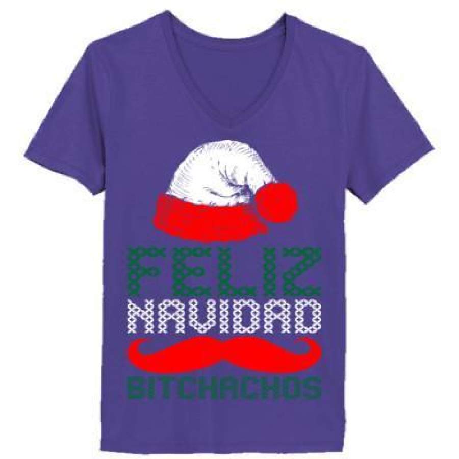 AGR Feliz Navidad Bitchachos Christmas Ugly Sweater – Ladies’ V-Neck T-Shirt