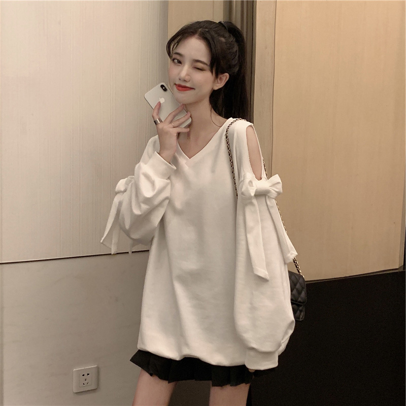 Sweatshirts Women Stylish Off-Shoulder Loose Solid All-match V-Neck Autumn New Arrival Korean Version Design Streetwear Vintage alx