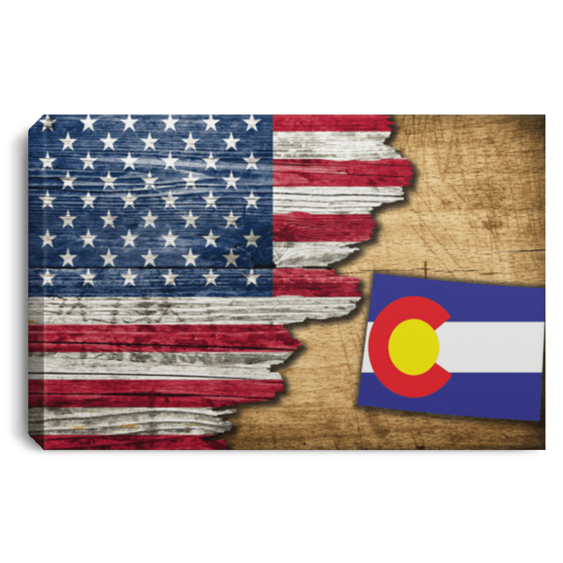 United States/Colorado Flag Ripped Effect 18X12 Inches Landscape Canvas .75In Frame