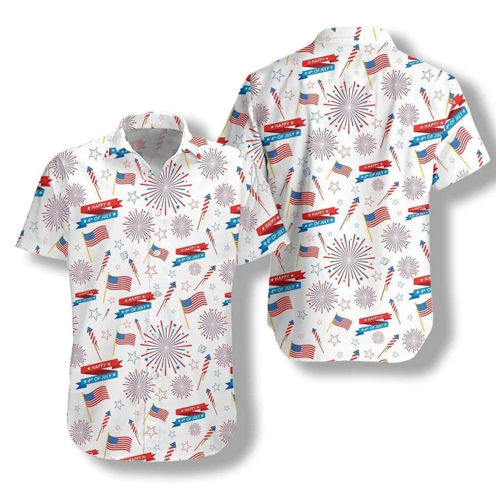 Of July Hawaiian Shirt Flag On White Watercolor Ha4083