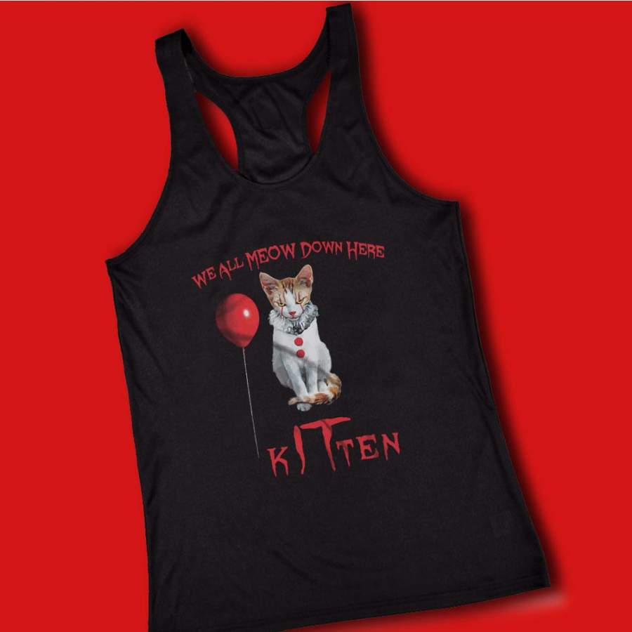 We All Meow Down Here Clown Cat Kitten It Halloween Women’S Tank Top