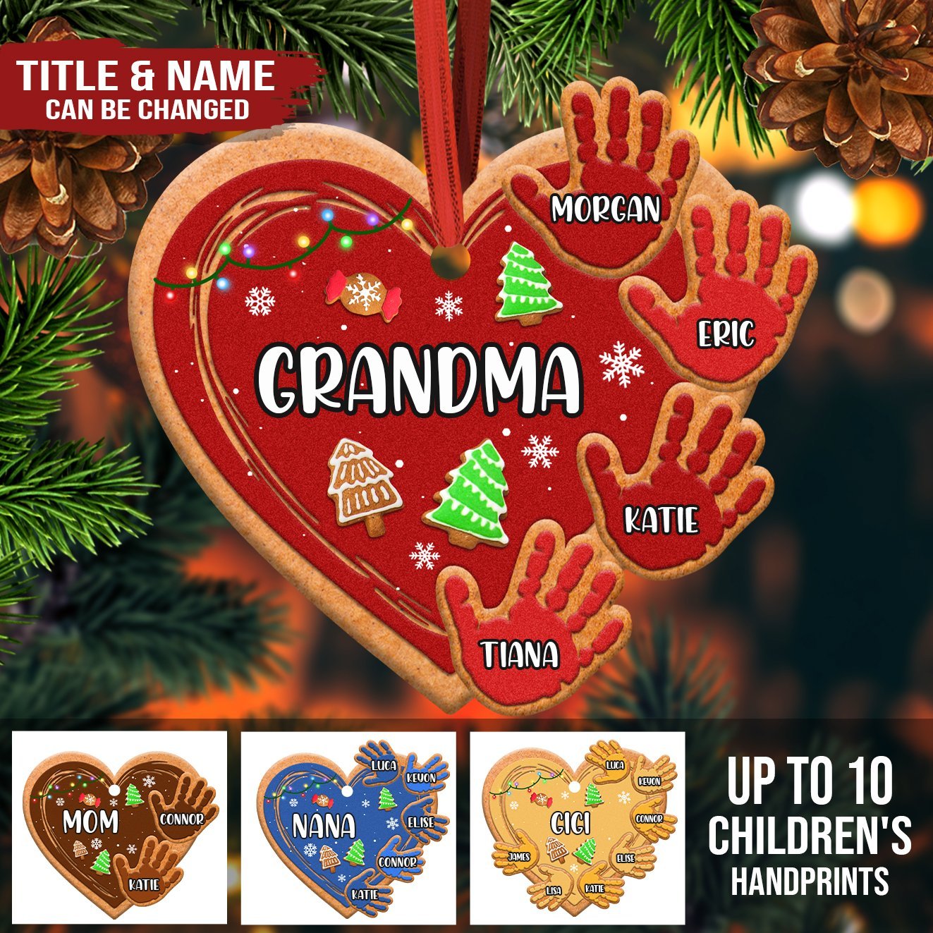 Personalized Christmas Grandma Heart Hands Custom Shape Ornament