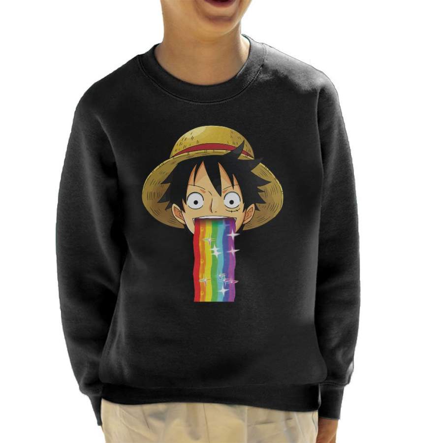 One Piece Monkey D Luffy Puking Rainbow Snapchat Filter Kid’s Sweatshirt