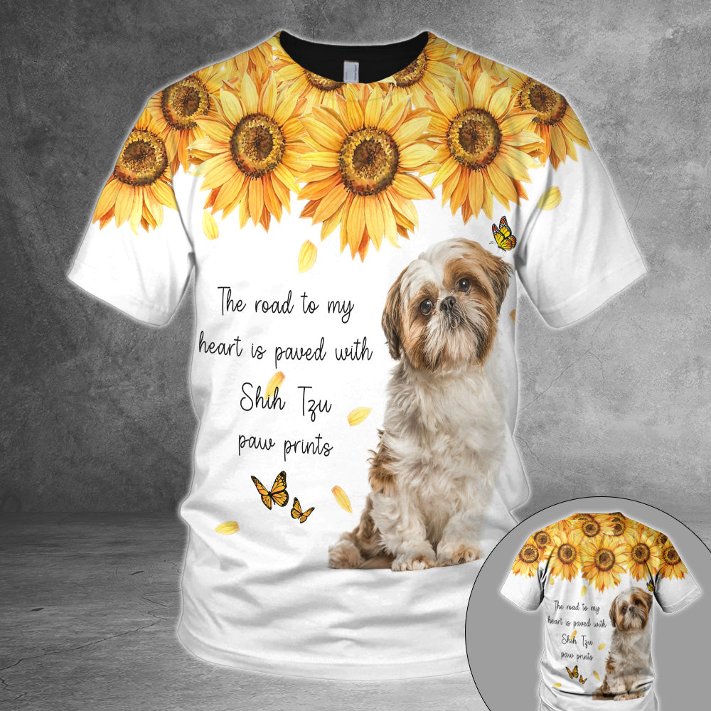 Shih Tzu The Road To My Heart Is Paved With Dog Paw Prints All Over Print Shirts Th93 Trna