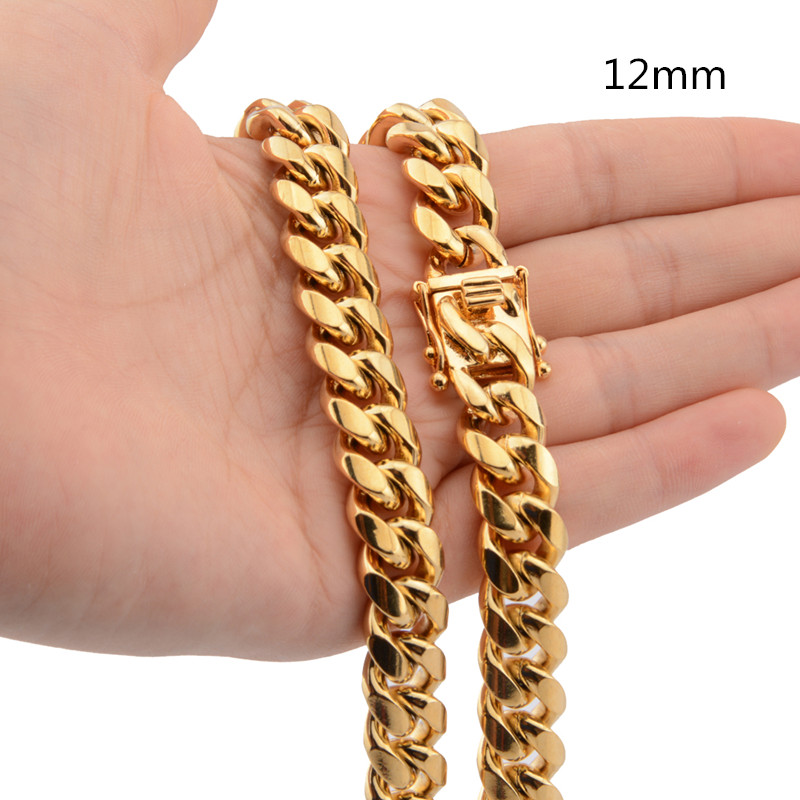 8/10/12/14/16/18mm Gold Tone 316L Stainless Steel Jewelry Miami Cuban Link Chain Necklace For Women Men Choker Free Shipping alx