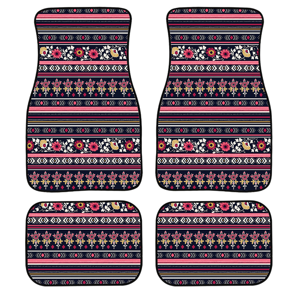 Floral Ethnic Pattern Print Front And Back Car Floor Mats, Front Car Mat