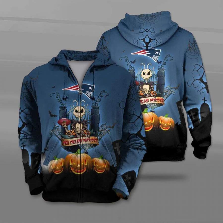 New England Patriots Halloween Costume Hoodies Jack Skellington 3D Graphic