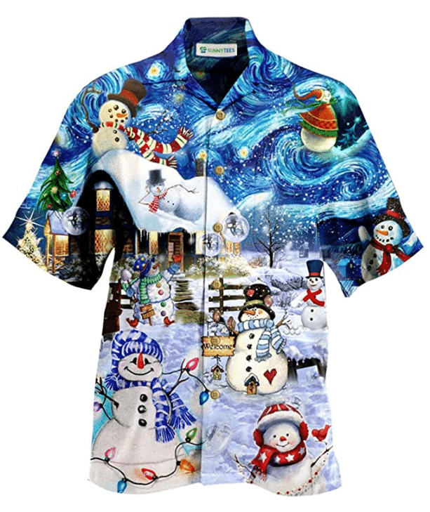 Christmas Hawaii Snowman In Night Button Up Shirt For Men Ha45670