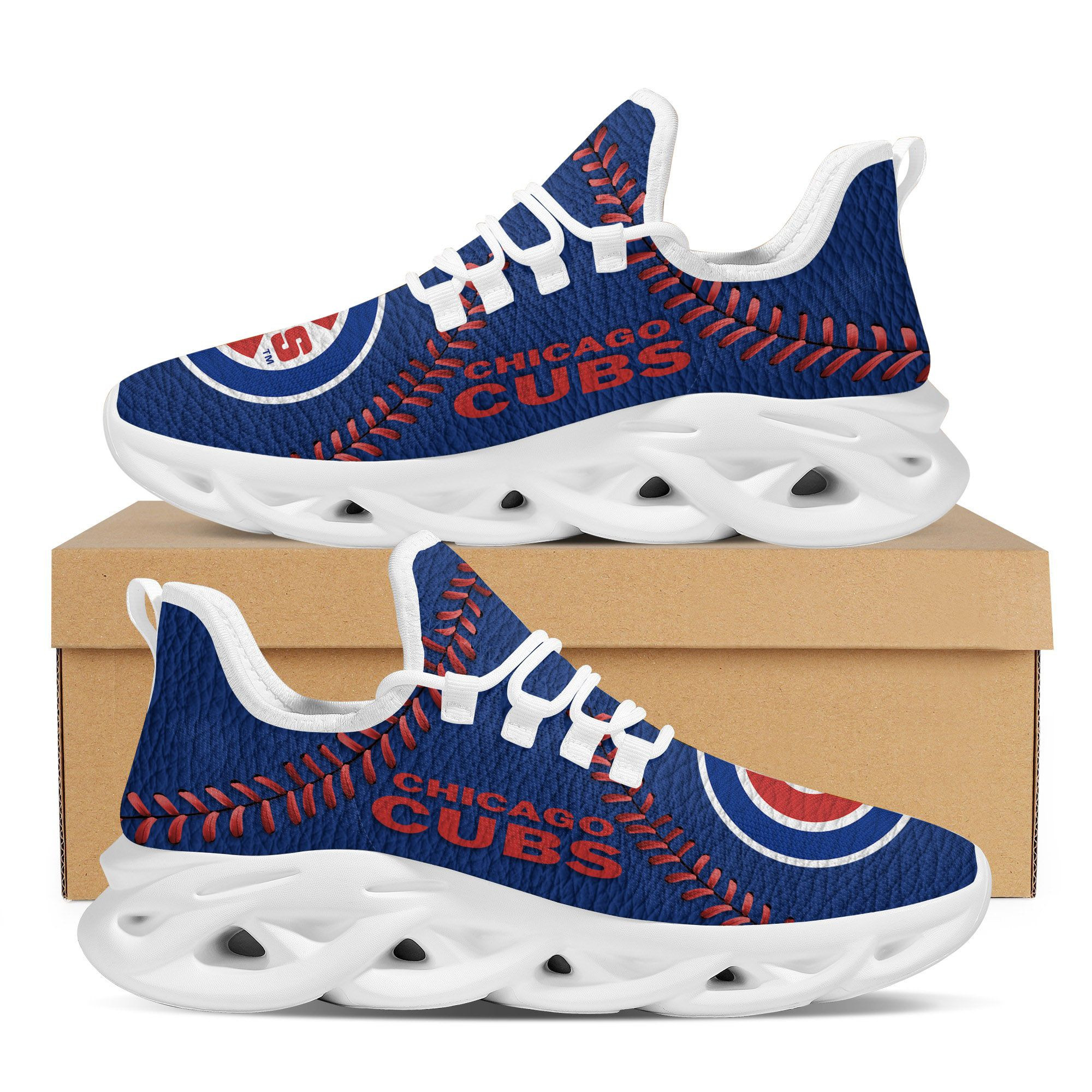 Chicago Cubs  Baseball Teams Leather Surface Design Trending Max Soul Clunky Sneaker Shoes For Mens Womens