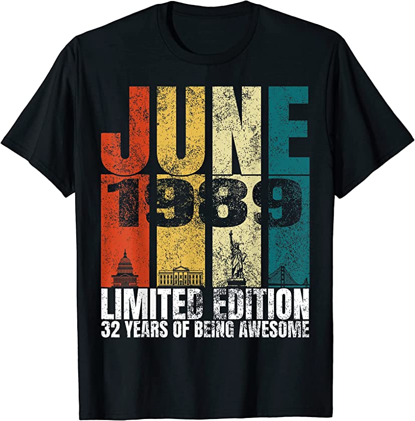 Vintage June 1989 Bday Costume 32 Years Old 32 Birthday T-Shirt