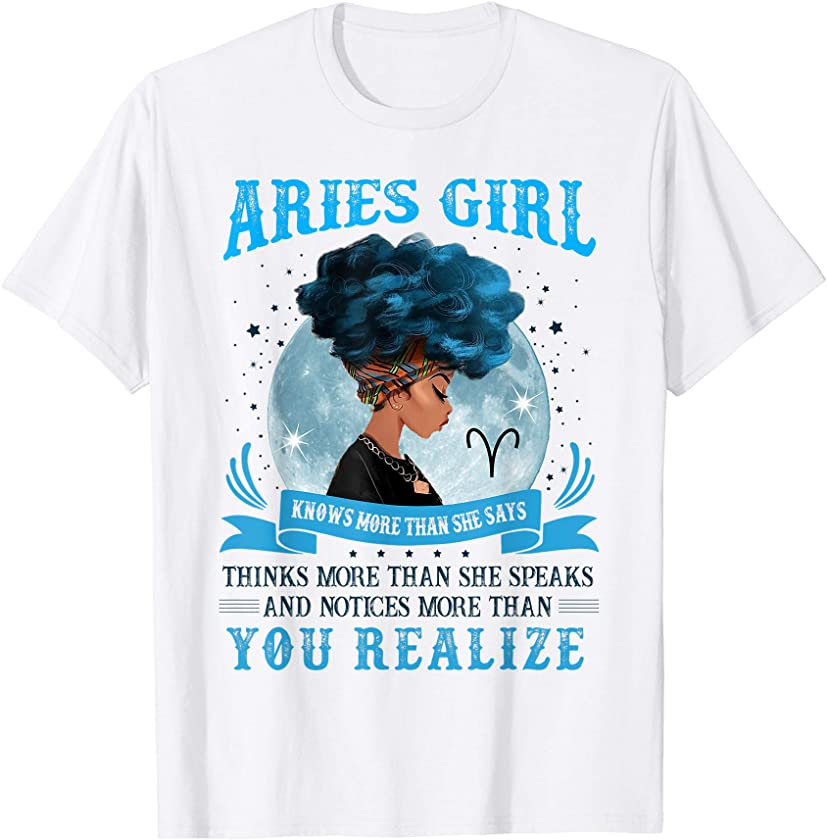 Aries Girls Black Queen Best March April Birthday T-Shirt