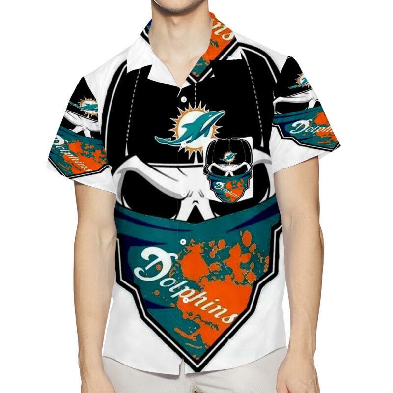 Miami Dolphins Skull Art 2 3D All Over Print Summer Beach Hawaiian Shirt With Pocket