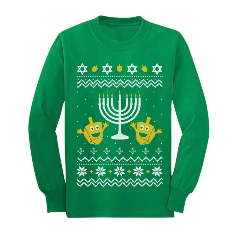 Ugly Christmas Hanukkah Sweater Youth Kids Long Sleeve T-Shirt