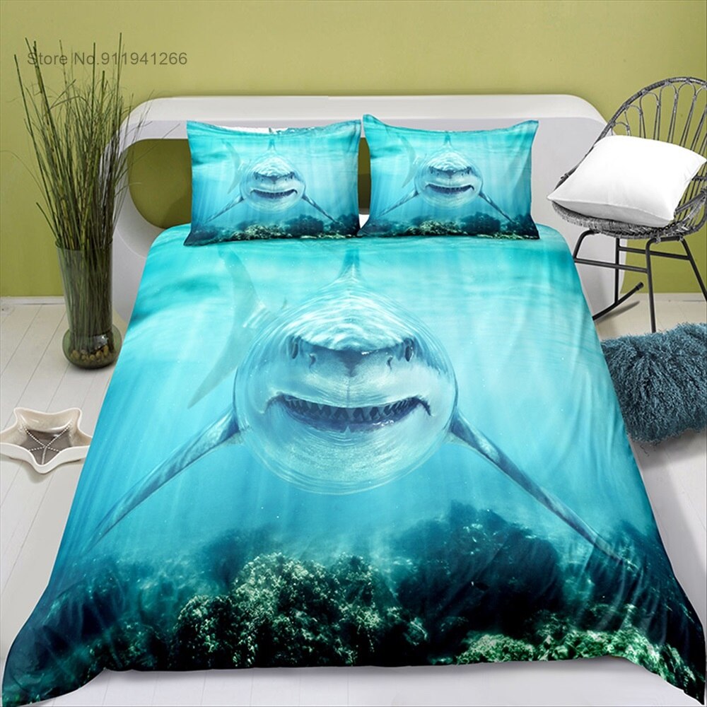 Blue Shark Bedding Set Sea 3D Printed Duvet Cover Sets For Baby Children Girls Bed Birthday Gifts Polyester Cover