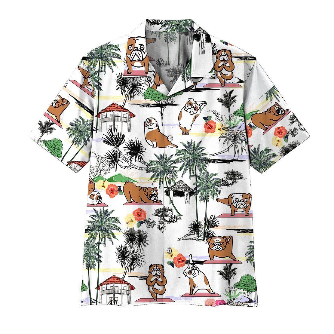 Bulldog Yoga Aloha Hawaii Shirts For Men Women Ha106731