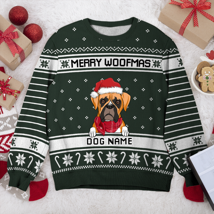 Boxer Merry Woofmas Personalized Sweater, Dog Ugly Christmas Sweater