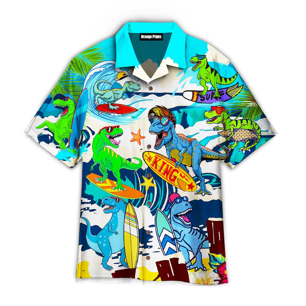 Dinosaur Surfing Wave Summer Aloha Hawaii Shirts For Men Women Ha100712