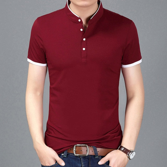 Solid Color Fit Mandarin Short Sleeve Polo Shirt