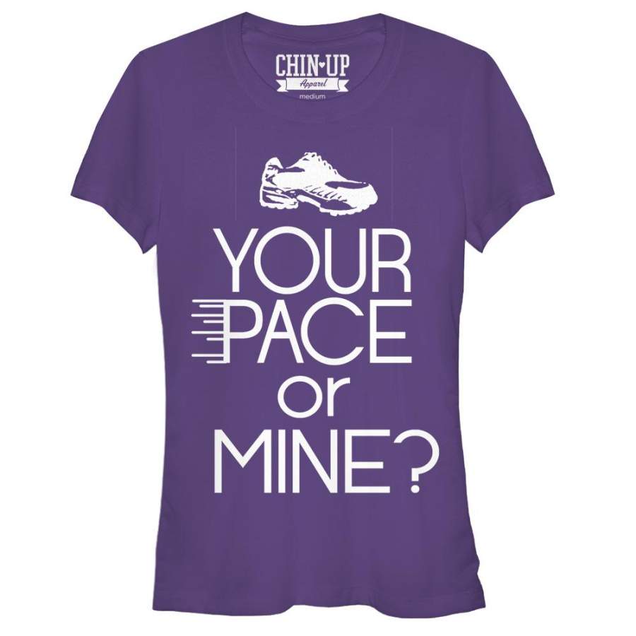 CHIN UP Junior’s Shoe Your Pace or Mine  T Shirt Purple