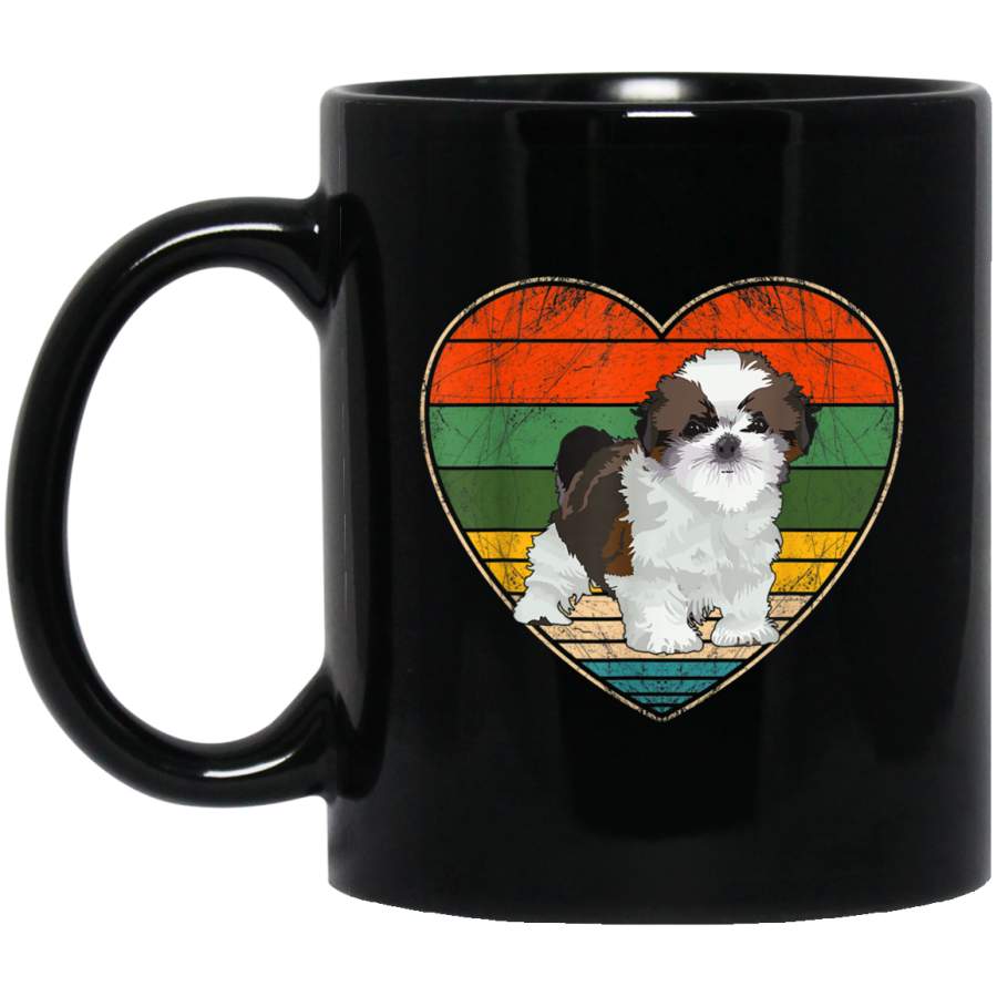 Vintage Heart Shih Tzu Dog Mom Dad Valentine Fathers Day 11 oz 15 oz Mug Black