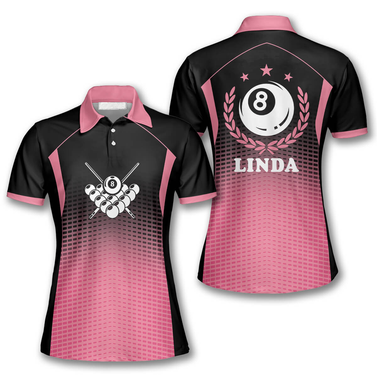 3D All Over Print Billiard Gradient Black Pink Custom Billiard Shirts For Women