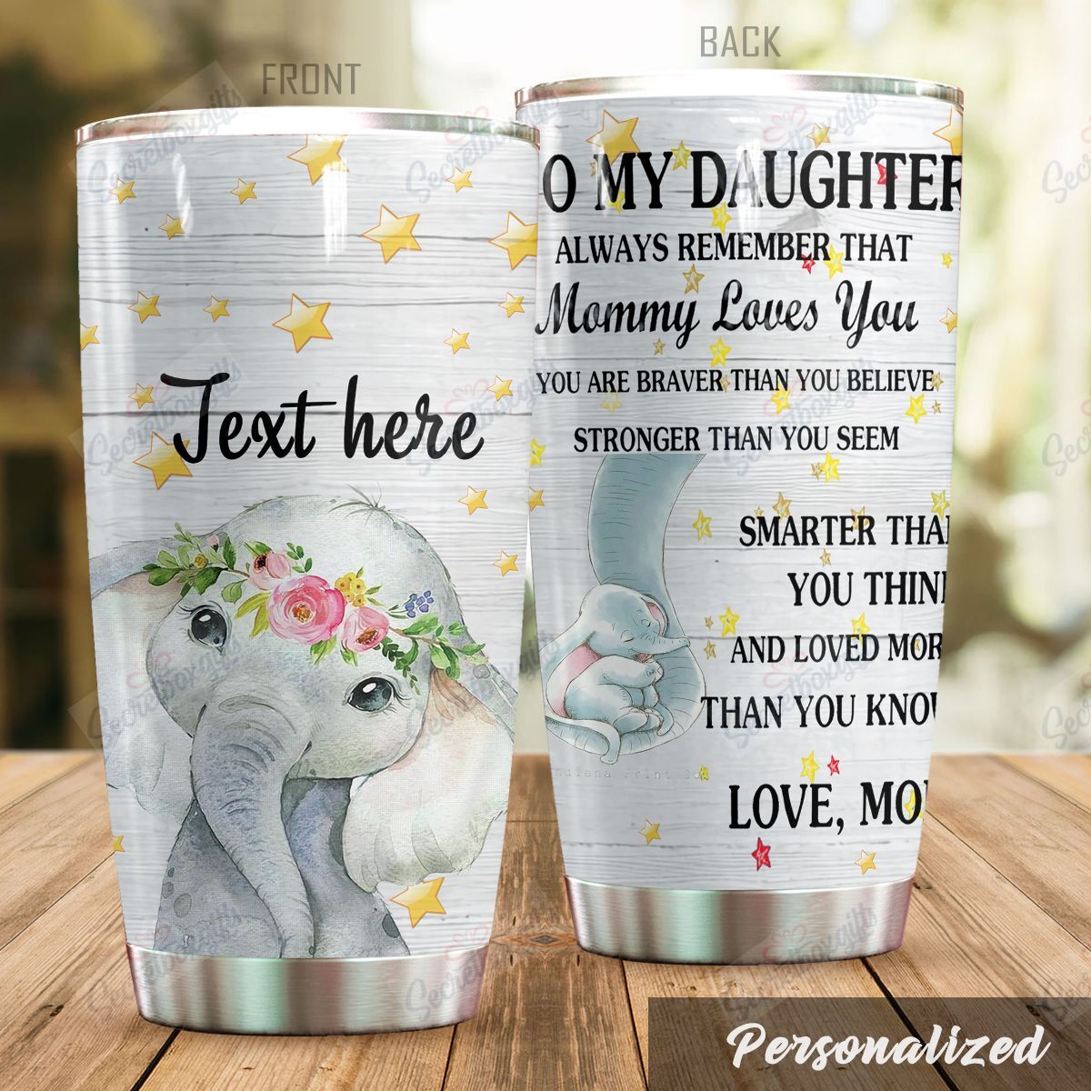 Personalized Daughter Elephant Flower Nc0810739Cl Stainless Steel Tumbler Travel Customize Name, Text, Number, Image