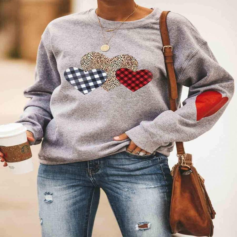 Women’s Leopard Plaid Heart Valentine’s Day  Sweatshirt