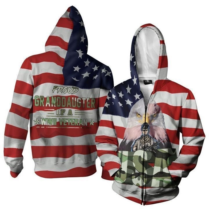 Proud Granddaughter Of A Wwii Veteran 3D Zip Hoodie For Veterans Granddaughter