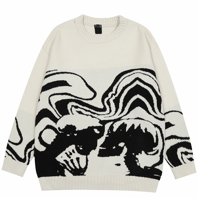 Y2K sweater loose pullover in autumn slim hip-hop street knitted black-and-white homemade head alx