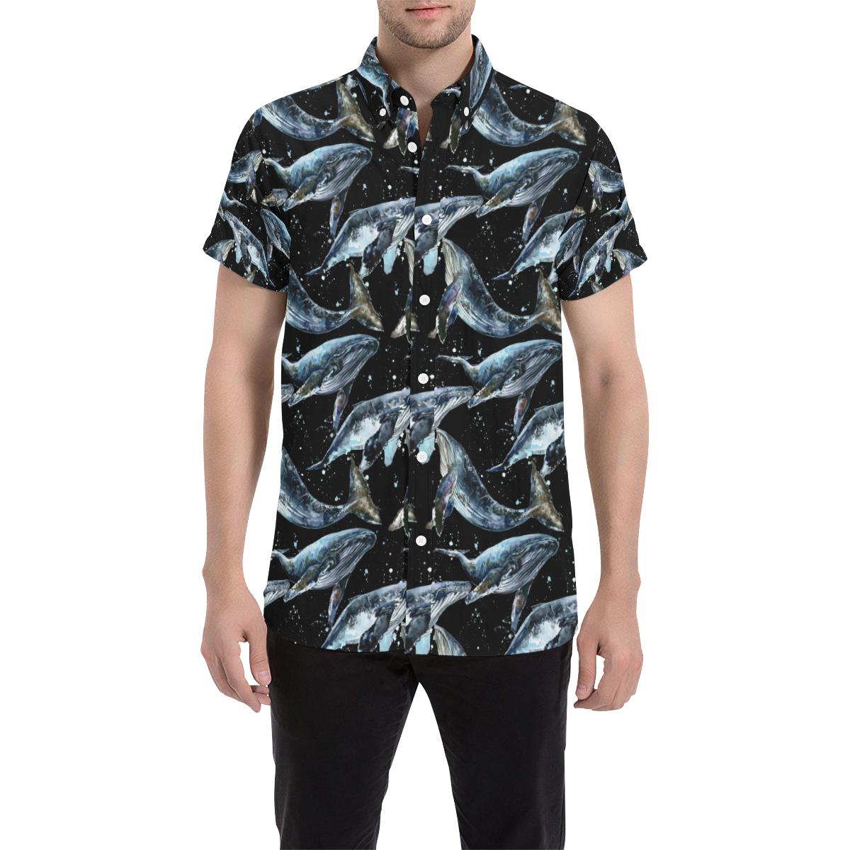 Humpback Whale Pattern Print Design 01 Men Button Up Shirt