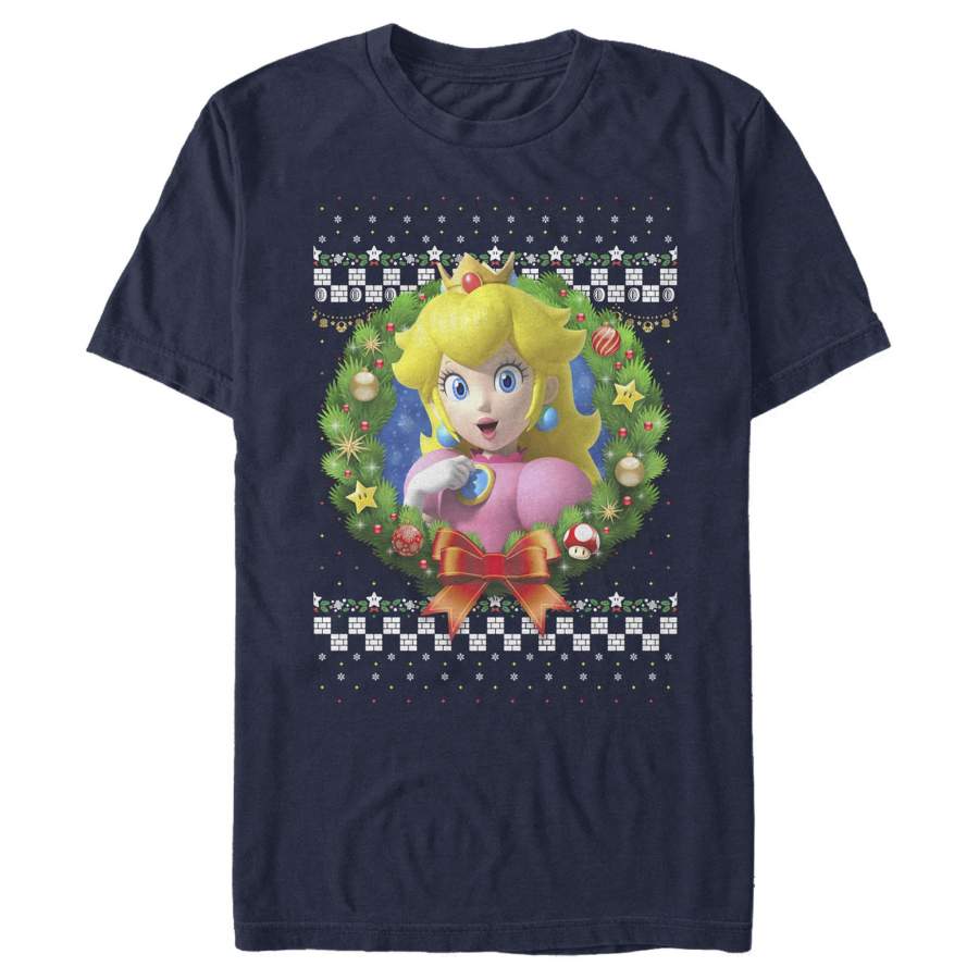 Nintendo Men’s Christmas Peach Wreath  T Shirt