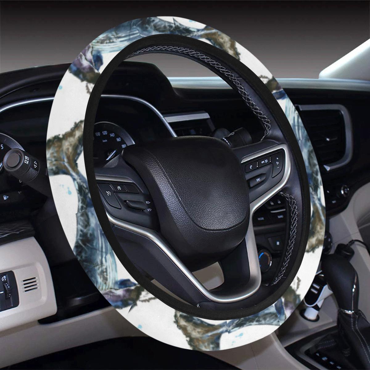 Blue Whale Pattern Print Design 03 Steering Wheel Cover With Elastic Edge