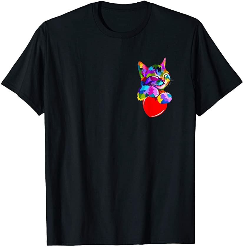 Pocket cat love heart colorful kitten sleep cat cute gift T-Shirt