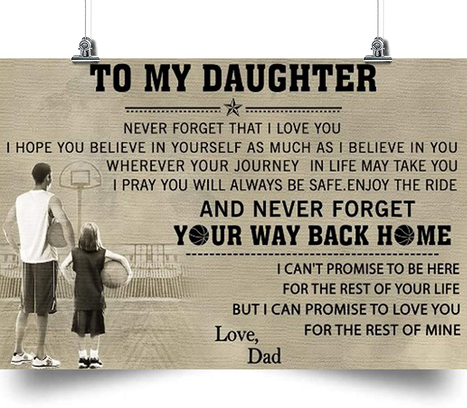 Basketball Poster – to My Daughter – and Never Forget Your Way Back Home – Holidays Daughter Gift, to My Daughter Poster, Daughter Gift from Mom or Dad, Daughter Gift Poster