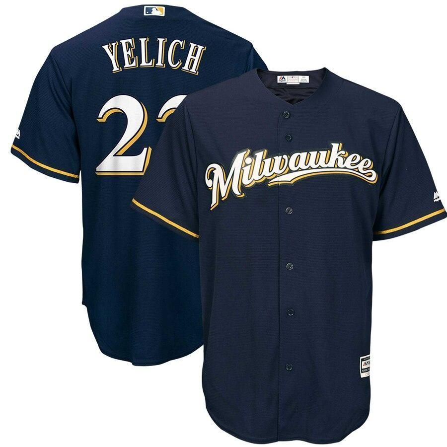 Christian Yelich Milwaukee Brewers Alternate Official Cool Base Player Jersey – Navy