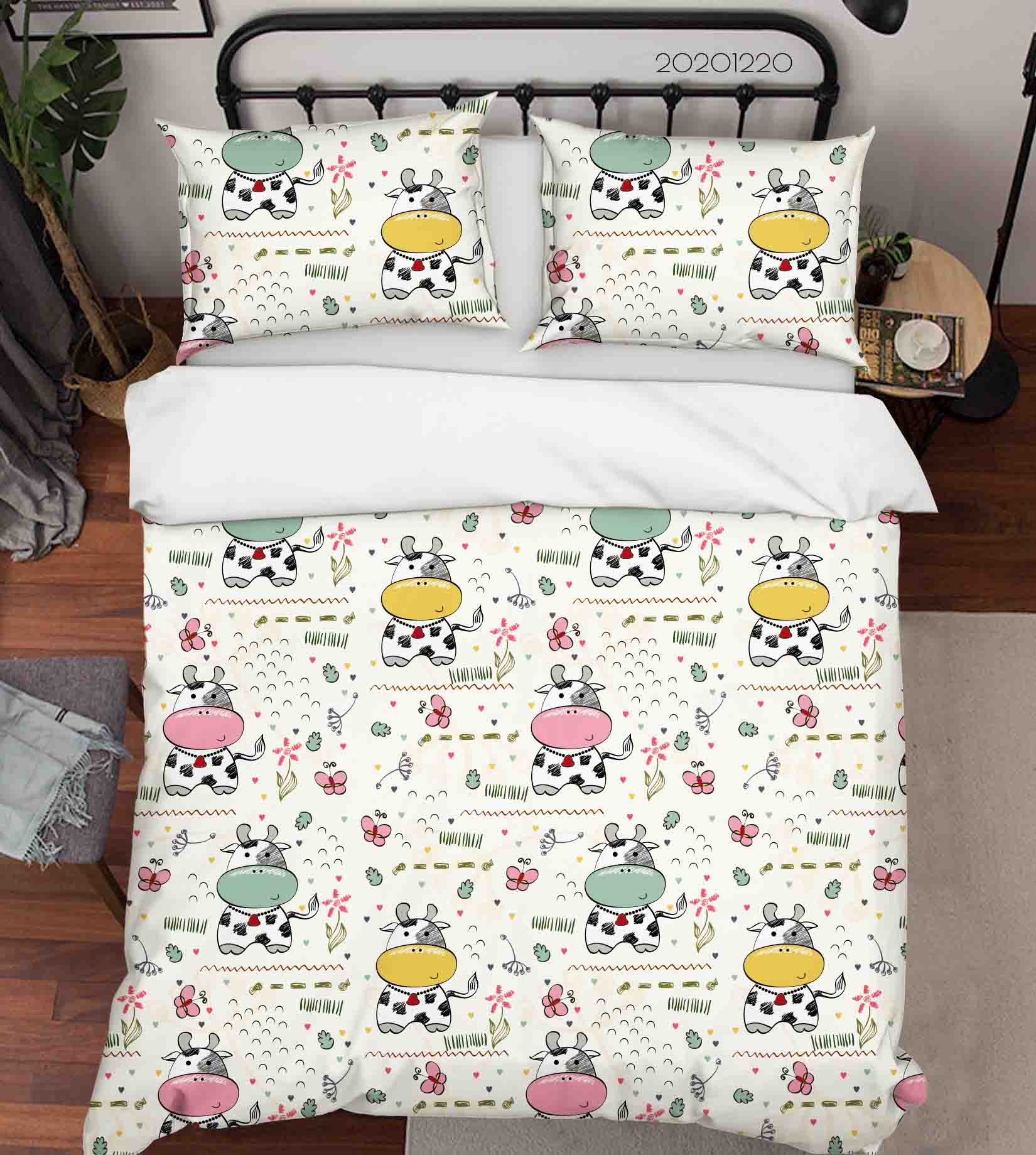 3D Hand Drawn Animal Cow Quilt Cover Set Bedding Set Duvet Cover Pillowcases 97